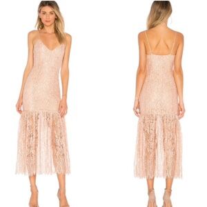 LN NBD x Revolve Brielle Blush Peach Pink Floral Lace V-Neck Midi Slip Dress - S
